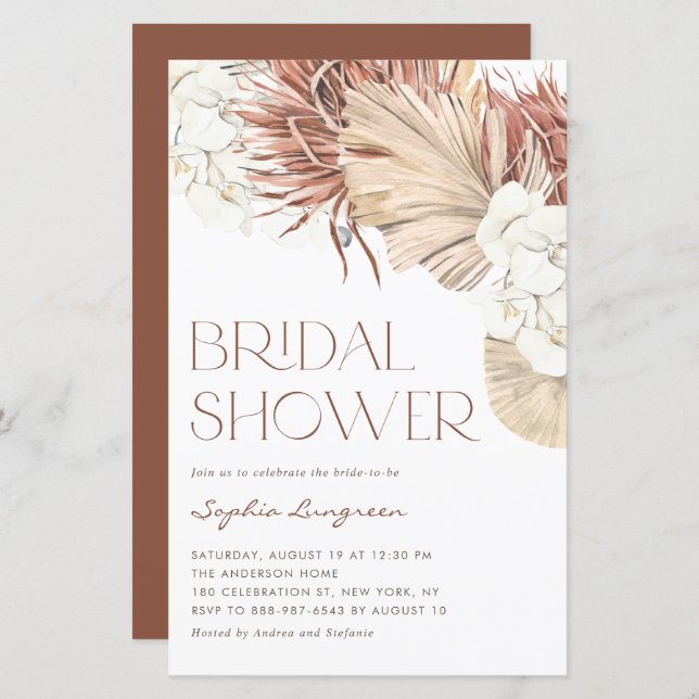 Boho Dried Palm & Orchid Bridal Shower Invitation (Voorkant / Achterkant)