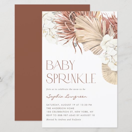 Boho Dried Palm Orchids Baby Sprinkle Invitation (Voorkant / Achterkant)