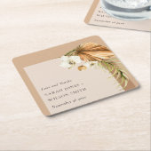 Boho Dried Palm Rust Floral Arch Wedding Bedankt Kartonnen Onderzetters (Schuin)