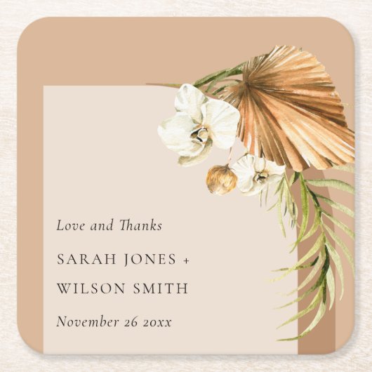 Boho Dried Palm Rust Floral Arch Wedding Bedankt Kartonnen Onderzetters (Voorkant)
