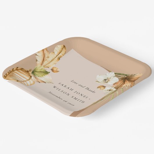 Boho Dried Palm Rust Floral Arch Wedding Bedankt Papieren Bordje (Gebogen)