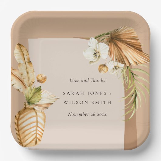 Boho Dried Palm Rust Floral Arch Wedding Bedankt Papieren Bordje (Voorkant)