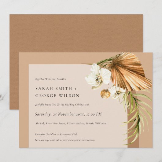 Boho Dried Palm Rust Floral Arch Wedding Invite Bedankkaart (Voorkant / Achterkant)