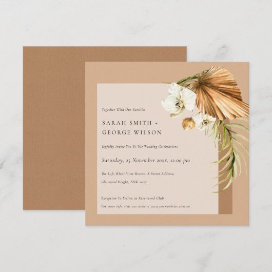 Boho Dried Palm Rust Floral Arch Wedding Invite Bedankkaart (Voorkant / Achterkant)