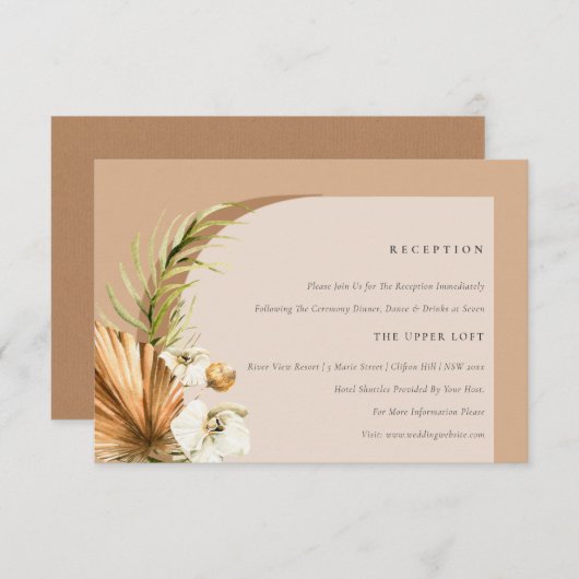 Boho Dried Palm Rust Floral Arch Wedding Reception Informatiekaartje (Voorkant / Achterkant)