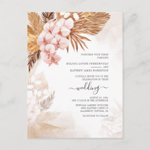 Boho Dried Palms Pampas Grass Terracotta Wedding Uitnodiging Briefkaart
