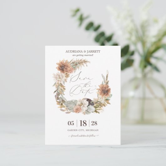 Boho Dried Pampas Grass Autumn sparen de Datum Briefkaart (Staand voorkant)