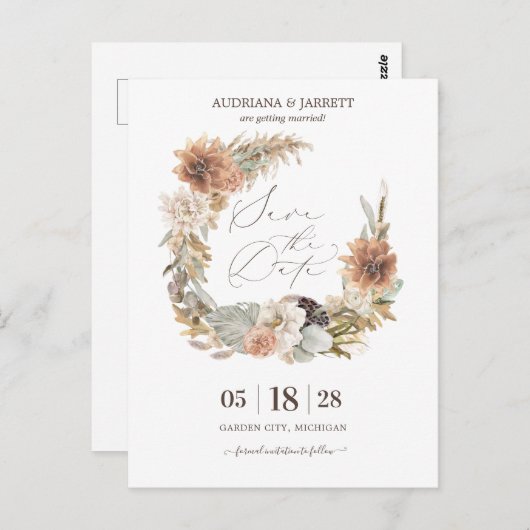 Boho Dried Pampas Grass Autumn sparen de Datum Briefkaart (Voorkant / Achterkant)