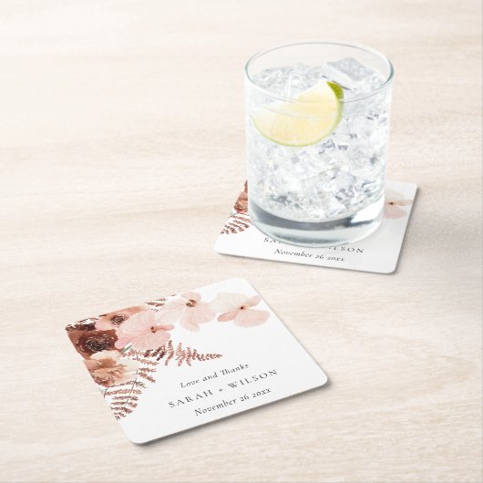 Boho Dried Rust Blush Fern Orchid Wedding Bedankt Kartonnen Onderzetters (Insitu)