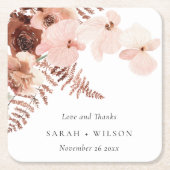 Boho Dried Rust Blush Fern Orchid Wedding Bedankt Kartonnen Onderzetters (Voorkant)