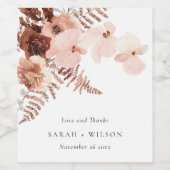 Boho Dried Rust Blush Fern Orchid Wedding Bedankt Wijn Etiket (Enkel label)