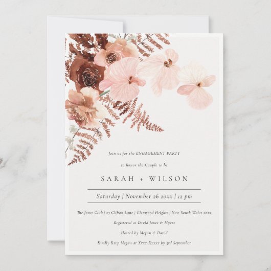 Boho Dried Rust Blush Orchid Verloving Invite Bedankkaart (Voorkant)