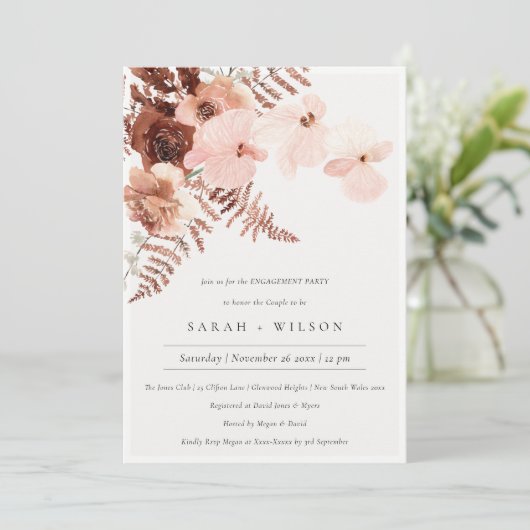 Boho Dried Rust Blush Orchid Verloving Invite Bedankkaart (Staand voorkant)