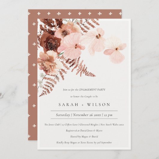 Boho Dried Rust Blush Orchid Verloving Invite Bedankkaart (Voorkant / Achterkant)