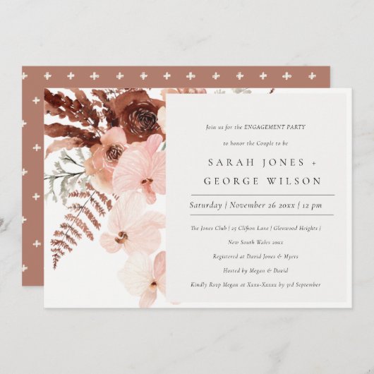 Boho Dried Rust Blush Orchid Verloving Invite Bedankkaart (Voorkant / Achterkant)