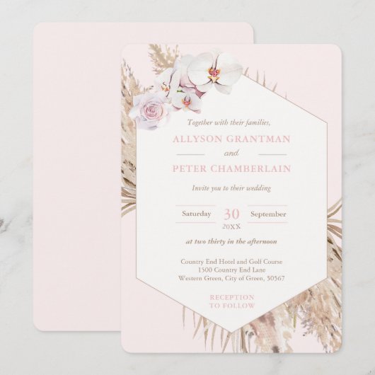 Boho Dried Tropical Palm Leaves Pampas Wedding Kaart (Voorkant / Achterkant)