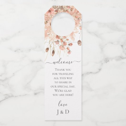 Boho Dried Watercolor Floral Wedding Flessenhanger (Voorkant)