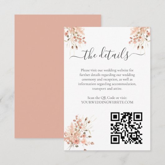 Boho Dried Watercolor Floral Wedding Informatiekaartje (Voorkant / Achterkant)
