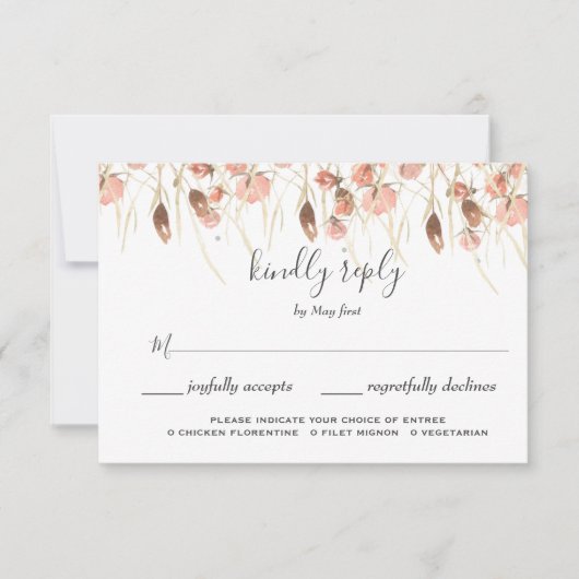 Boho Dried Watercolor Floral Wedding RSVP Kaartje (Voorkant)