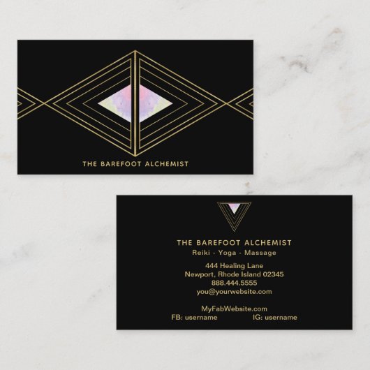 ** Boho Driehoeken Heilige Geometrie Alchemie Goud Visitekaartje (Voorkant / Achterkant)