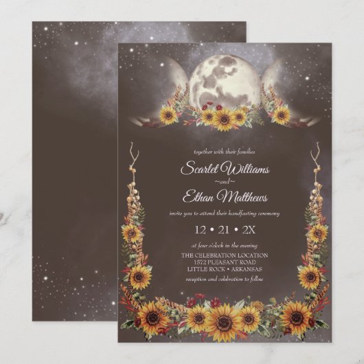 Boho drievoudige maan fasen zonnebloem handvasten kaart (Voorkant / Achterkant)