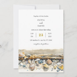 Boho Driftwood Sea Shells Sandy Shoreline Wedding Kaart