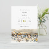 Boho Driftwood Sea Shells Sandy Shoreline Wedding Kaart (Staand voorkant)