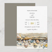 Boho Driftwood Sea Shells Sandy Shoreline Wedding Kaart (Voorkant / Achterkant)