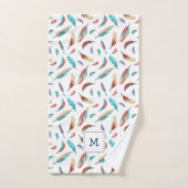 Boho drijvende veren patroon monogram bad handdoek (Handdoek)