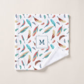 Boho drijvende veren patroon monogram bad handdoek (Wasdoekje)