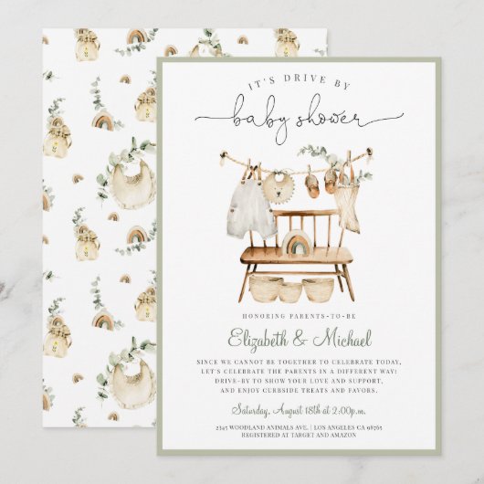 Boho Drive bij Eucalyptus Green Neutral Baby showe Kaart (Voorkant / Achterkant)