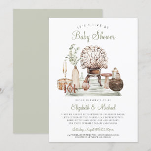 Boho drive van Green Eucalyptus Baby shower Invita Kaart