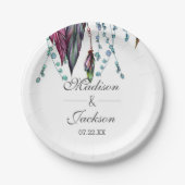 Boho Drocatcher & Feathers Pink Wedding Monogram Papieren Bordje (Voorkant)