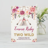 Boho Drocatcher Floral TWO WILD Birthday Tipi Kaart (Staand voorkant)