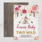 Boho Drocatcher Floral TWO WILD Birthday Tipi Kaart (Voorkant / Achterkant)