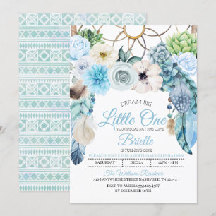 Boho Drocatcher Little One Birthday Invitation Kaart