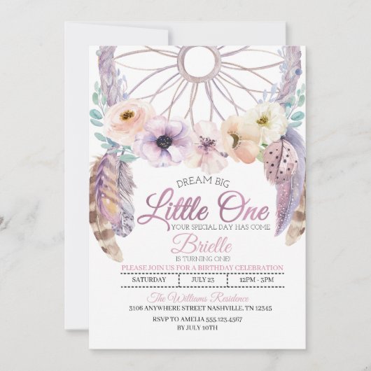 Boho Drocatcher Little One Birthday Invitation Kaart (Voorkant)