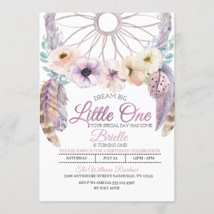 Boho Drocatcher Little One Birthday Invitation Kaart