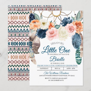 Boho Drocatcher Little One Birthday Invitation Kaart