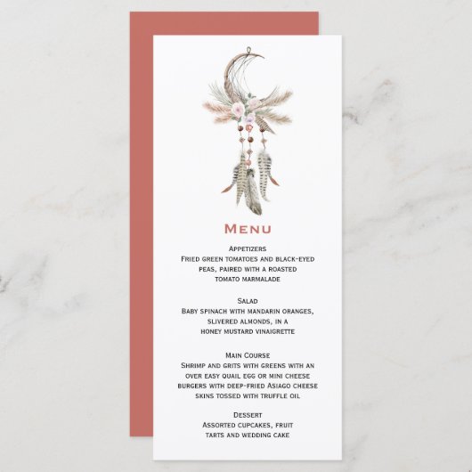 Boho Drocatcher Pampas Grass Feathers Floral Menu (Voorkant / Achterkant)