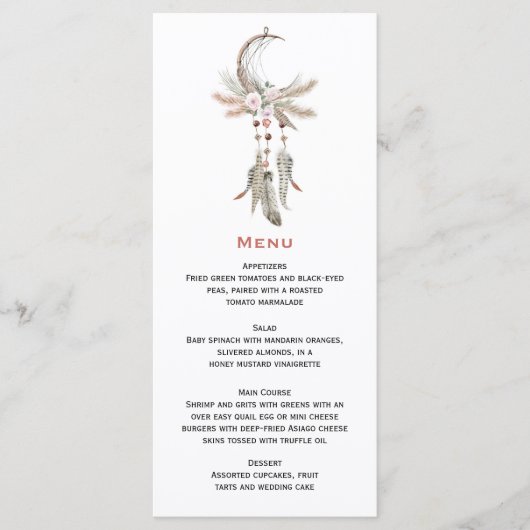Boho Drocatcher Pampas Grass Feathers Floral Menu (Voorkant)