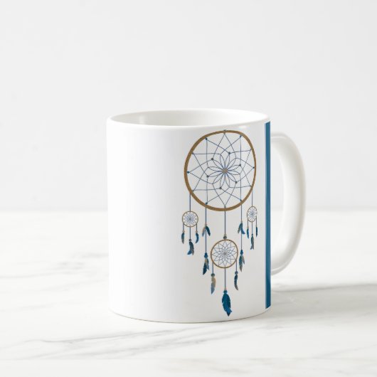 Boho Drocatcher Vier Web Blue Feathers Koffiemok (Voorkant rechts)