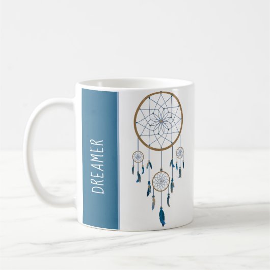 Boho Drocatcher Vier Web Blue Feathers Koffiemok (Links)