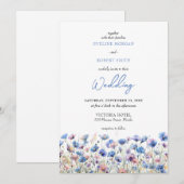 Boho dromerige blauwe wilde bloemen weide bloemen kaart (Voorkant / Achterkant)