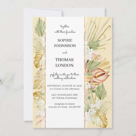 Boho droogbloemen waterverf bruiloft kaart (Voorkant)