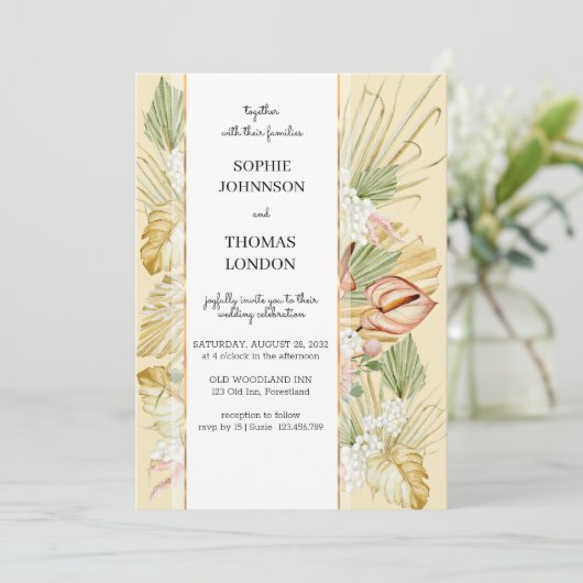 Boho droogbloemen waterverf bruiloft kaart (Staand voorkant)