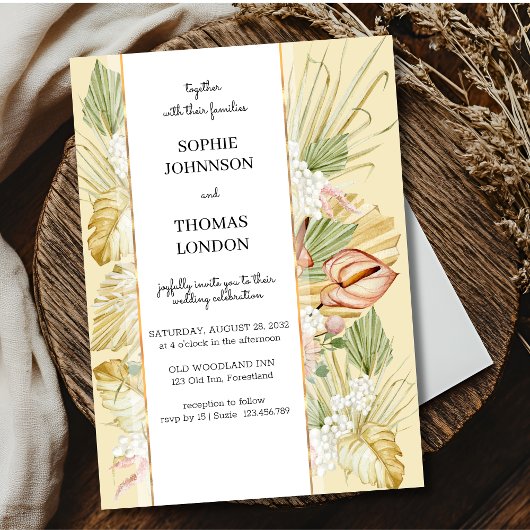 Boho droogbloemen waterverf bruiloft kaart