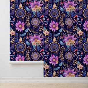 Boho droom catcher betegeld patroon bloemenmotief behang