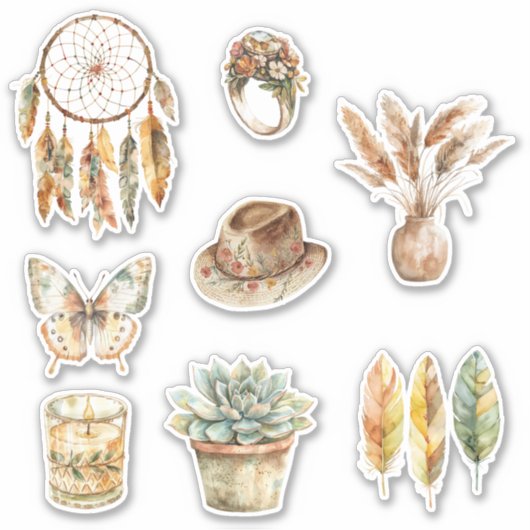 Boho Droomvanger Bloemen Vlinder Sticker (Voorkant)