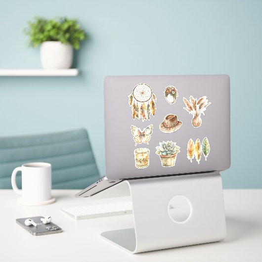 Boho Droomvanger Bloemen Vlinder Sticker (Laptop op bureau)